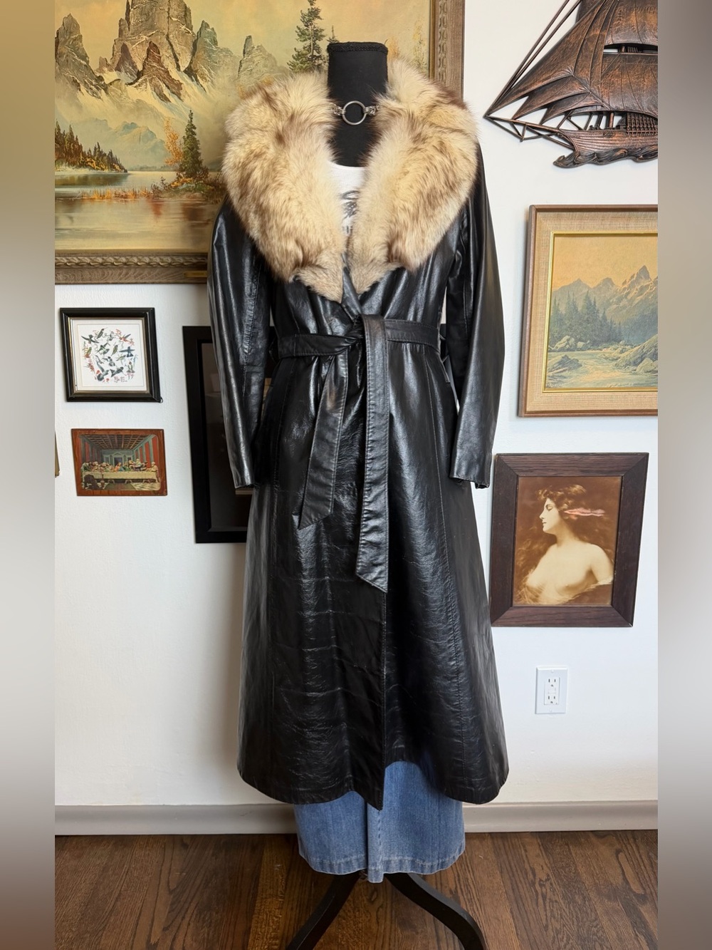 Vintage 1970s Penny Lane Style Leather Belted Duster Jacket by Cavalli S-M